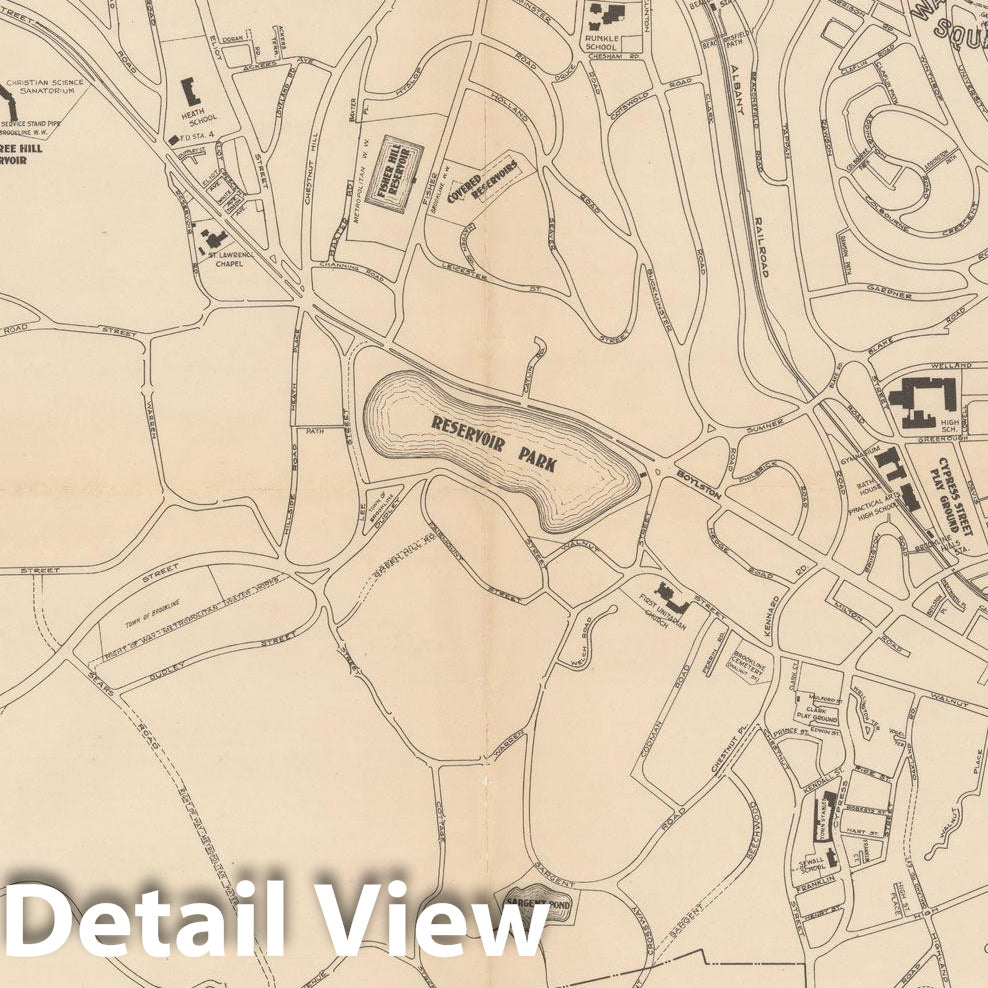 Historic Map : Norfolk County, Brookline 1936 , Vintage Wall Art