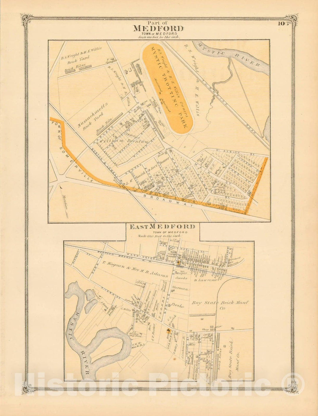Historic Map : County Atlas of Middlesex Massachusetts, Medford 1875 , v3, Vintage Wall Art