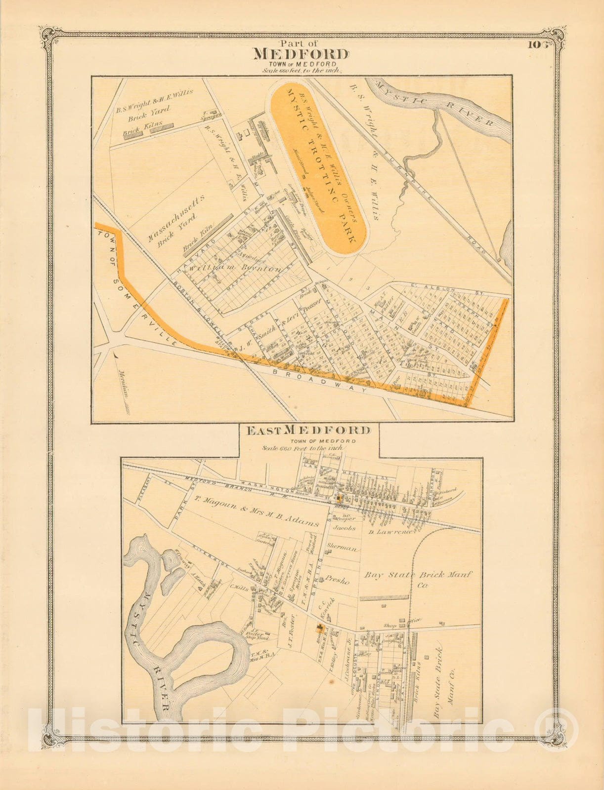 Historic Map : County Atlas of Middlesex Massachusetts, Medford 1875 , v3, Vintage Wall Art