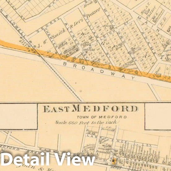 Historic Map : County Atlas of Middlesex Massachusetts, Medford 1875 , v3, Vintage Wall Art
