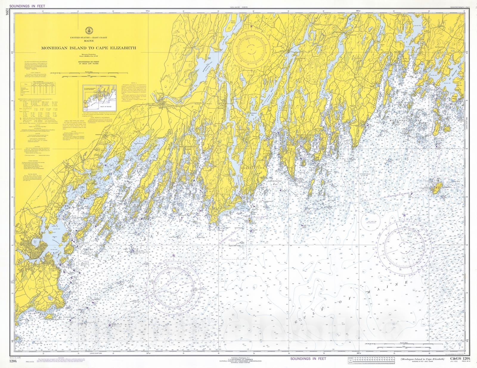 Historic Map : Casco Bay 1971 , Vintage Wall Art