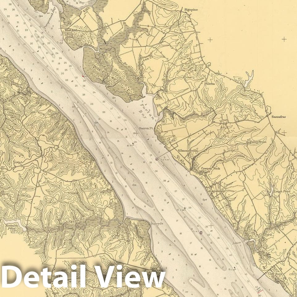 Historic Map : Coastal Charts - Virginia: York River - Yorktown to West Point 1947 , Vintage Wall Art