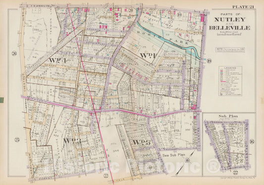Historic Map : Atlas of Bloomfield, Belleville and Nutley; Essex County Vol D, Belleville & Nutley 1932 Plate 021 , Vintage Wall Art