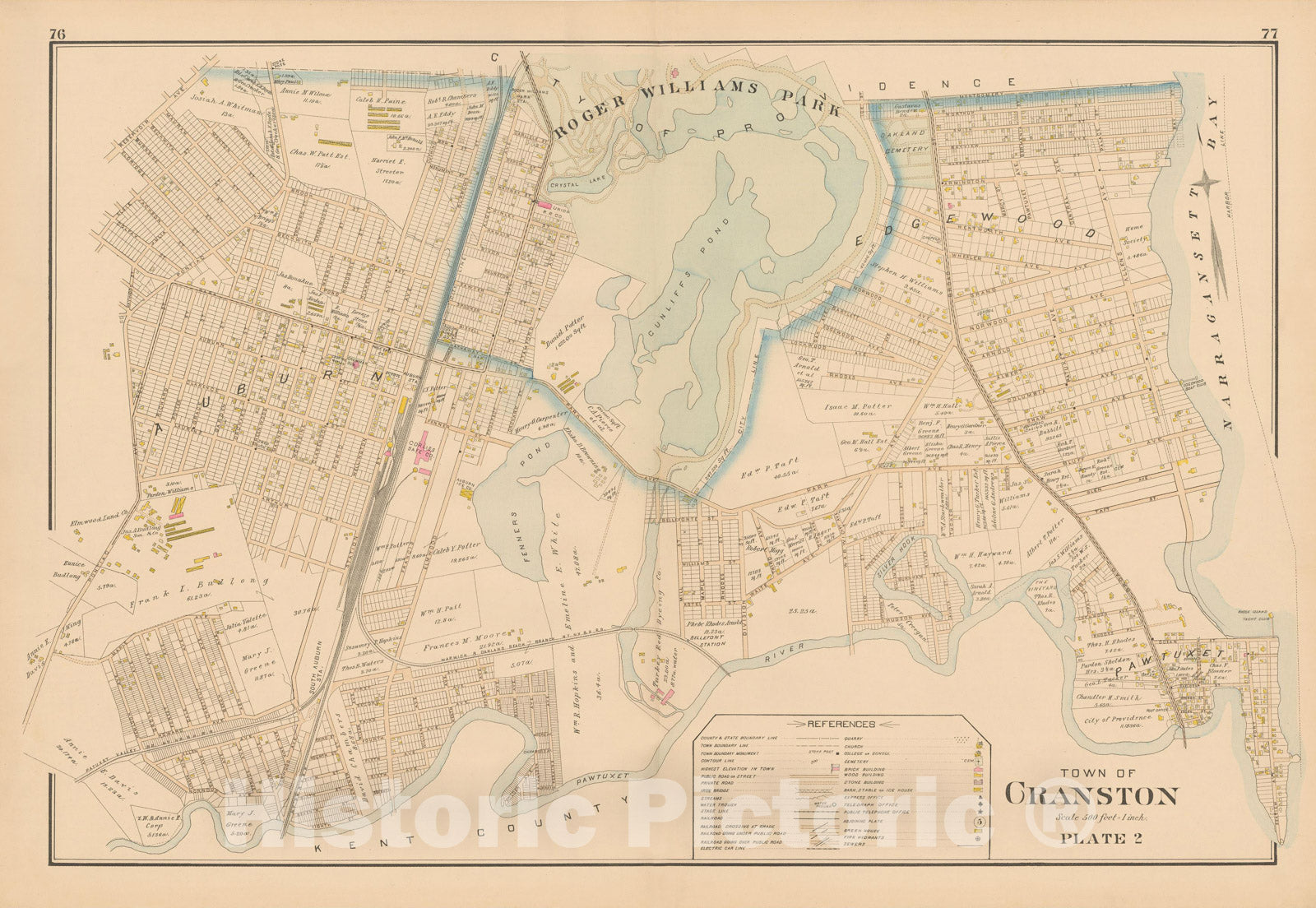 Historic Map : Atlas of Providence County, Cranston 1895 Plate 002 , Vintage Wall Art