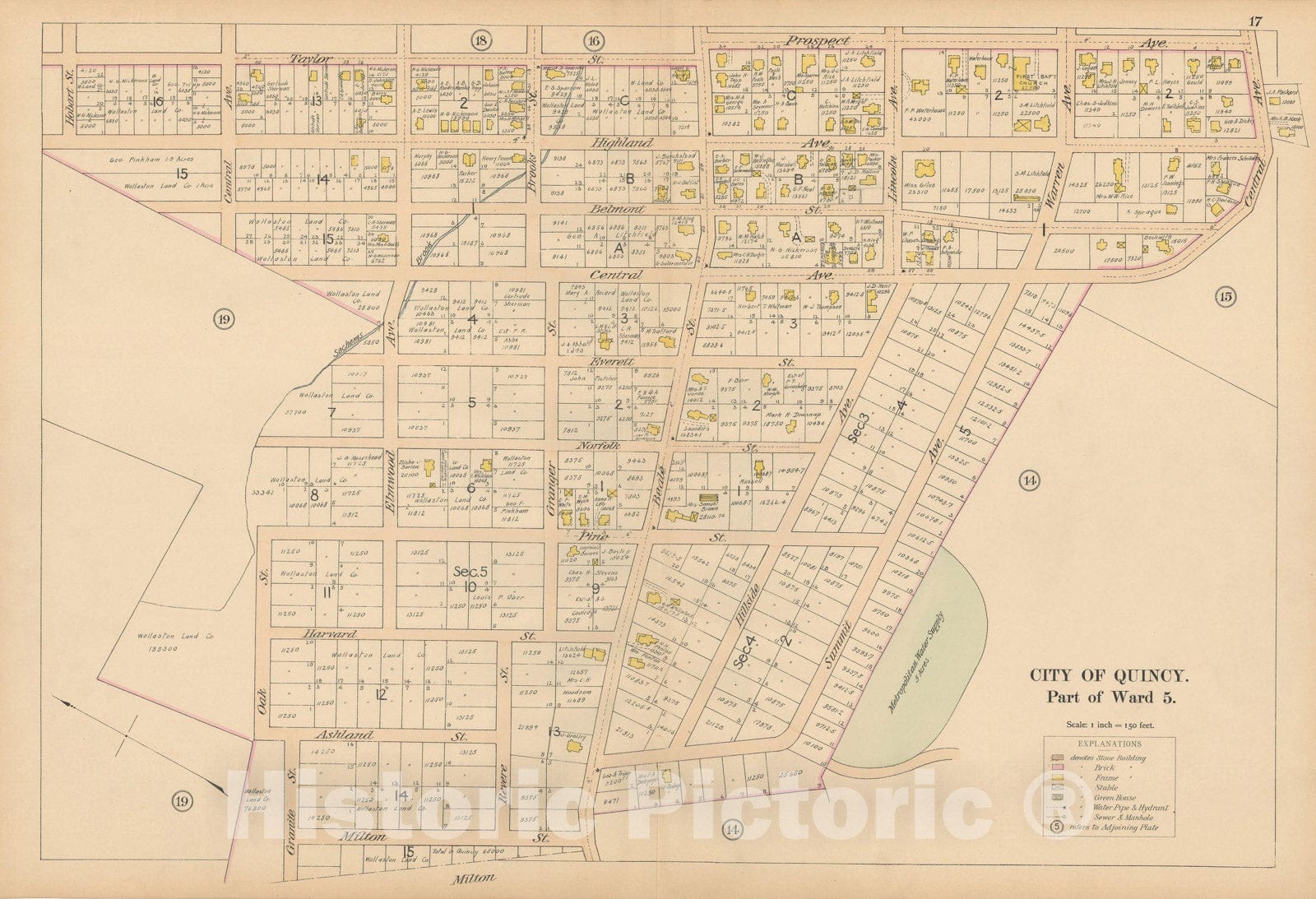 Historic Map : Atlas City of Quincy, Norfolk County, Mass., Quincy 1897 Plate 017 , Vintage Wall Art
