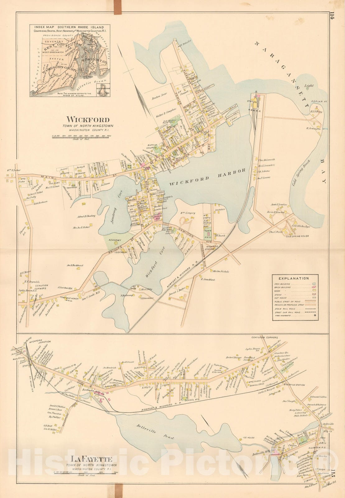 Historic Map : Atlas of Southern Rhode Island, North Kingstown & Wickford 1895 , Vintage Wall Art