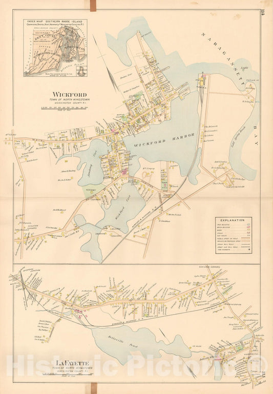 Historic Map : Atlas of Southern Rhode Island, North Kingstown & Wickford 1895 , Vintage Wall Art