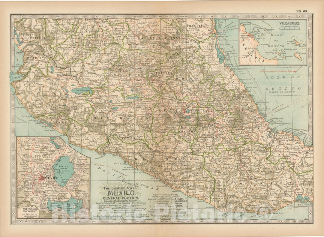 Historic Map : Mexico 1914 , Century Atlas of the World, v2, Vintage Wall Art