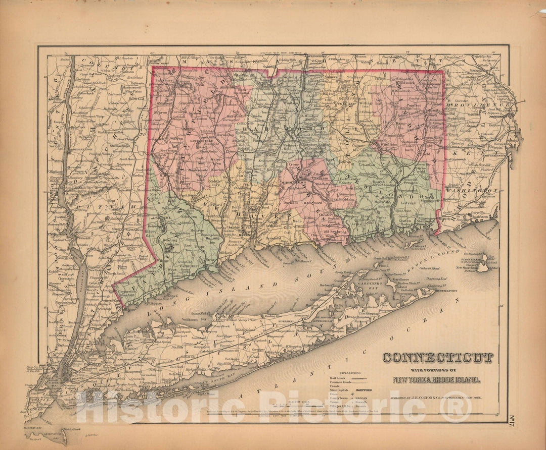 Historic Map : Connecticut 1857 , General Atlas (Of The World) , Vintage Wall Art