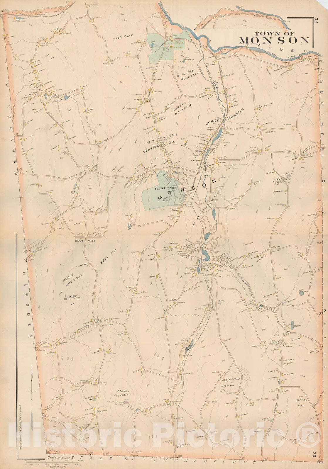 Historic Map : Atlas of Hampden County, Massachusetts, Monson 1894 , v2, Vintage Wall Art