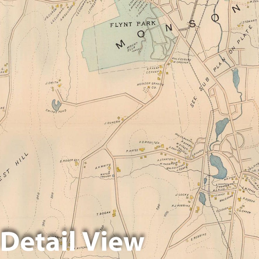 Historic Map : Atlas of Hampden County, Massachusetts, Monson 1894 , v2, Vintage Wall Art