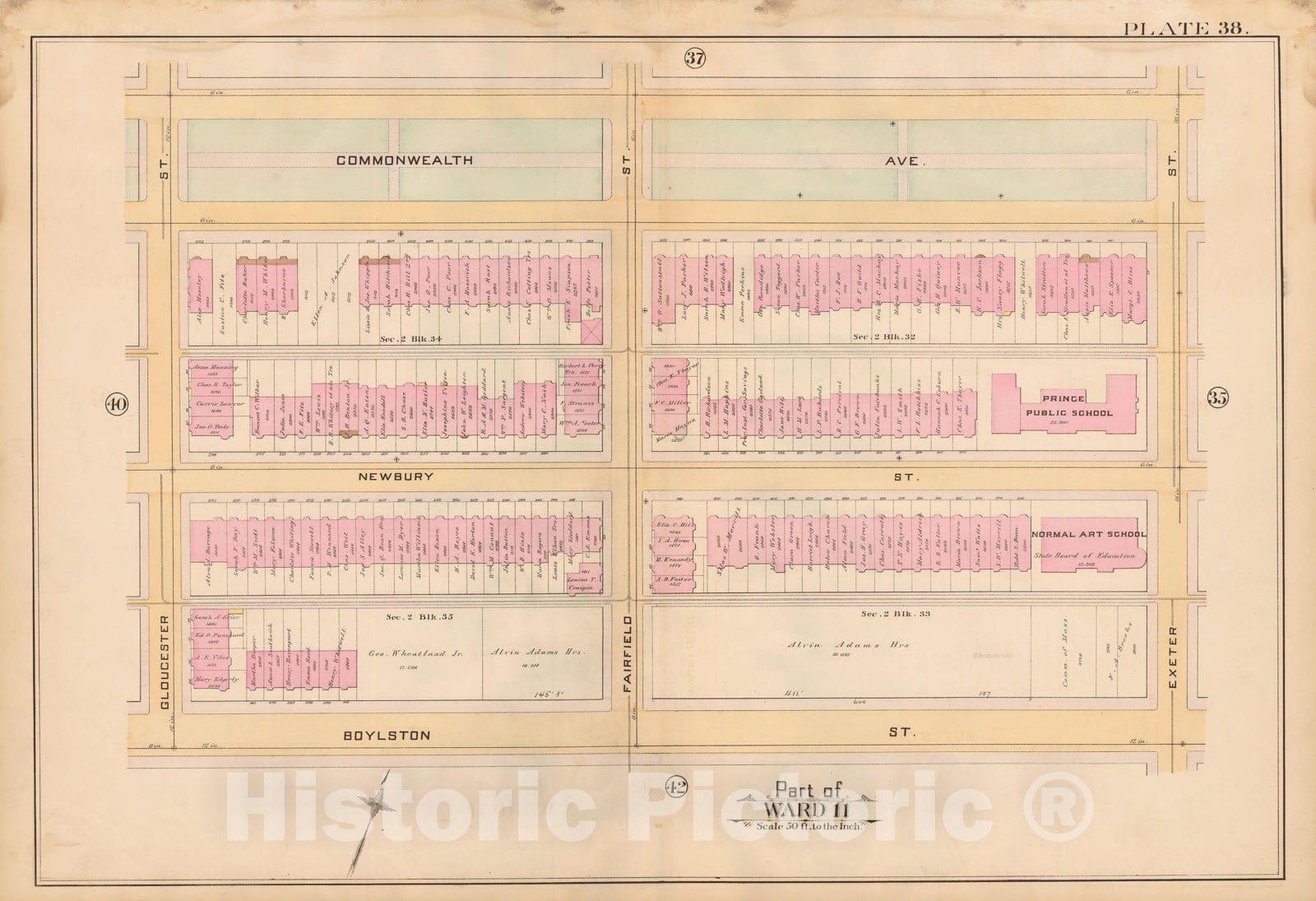 Historic Map : Atlas City of Boston, City Proper, Vol. 2, Boston 1888 Plate 038 , Vintage Wall Art