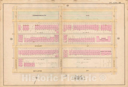 Historic Map : Atlas City of Boston, City Proper, Vol. 2, Boston 1888 Plate 038 , Vintage Wall Art