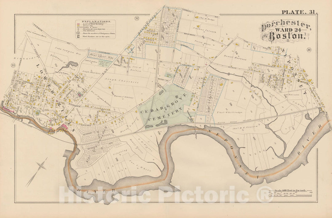 Historic Map : City Atlas of Boston, Massachusetts, Dorchester 1882 Plate 031 , Vintage Wall Art