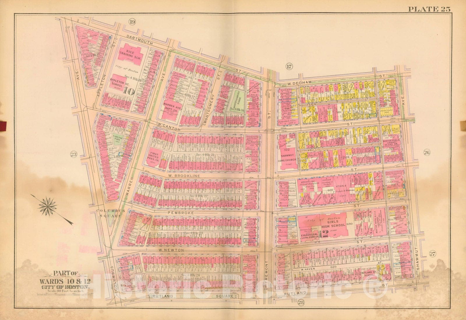 Historic Map : Atlas City of Boston, Boston 1912 Plate 025 , Vintage Wall Art