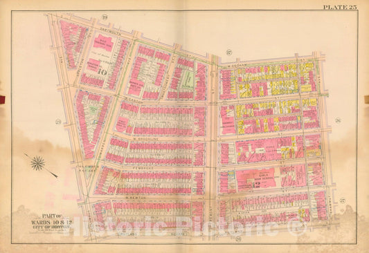 Historic Map : Atlas City of Boston, Boston 1912 Plate 025 , Vintage Wall Art