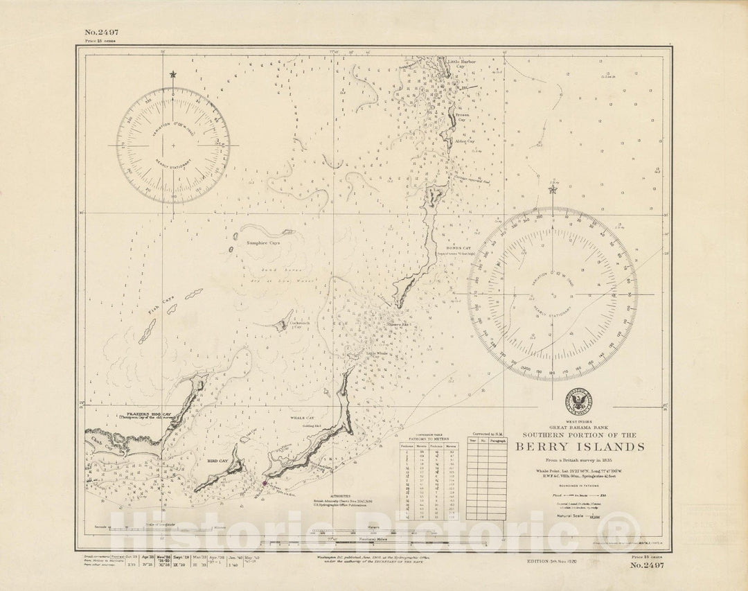 Historic Map : Coastal Charts - Great Bahama Bank: S. Portion of the Berry Islands 1949 , Vintage Wall Art