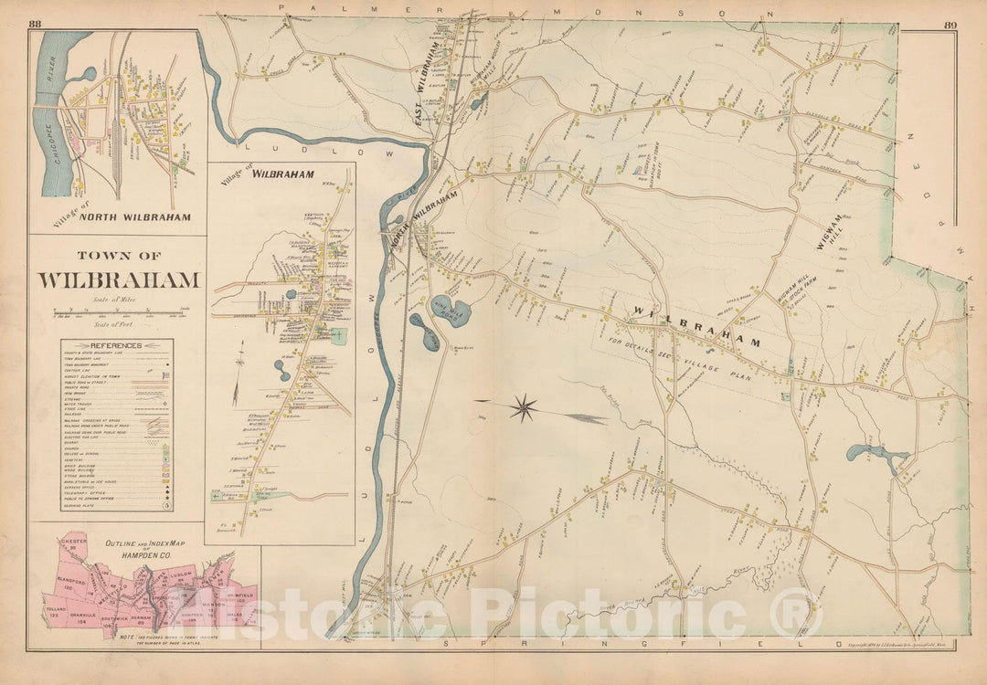 Historic Map : Atlas of Hampden County, Massachusetts, Wilbraham 1894 , Vintage Wall Art