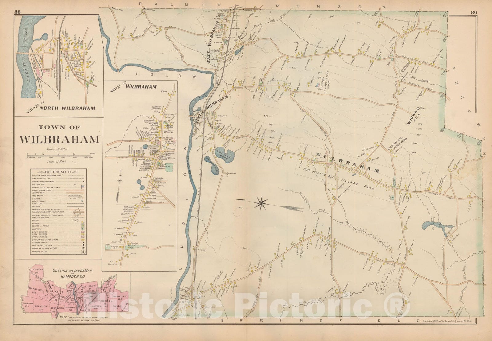 Historic Map : Atlas of Hampden County, Massachusetts, Wilbraham 1894 , Vintage Wall Art