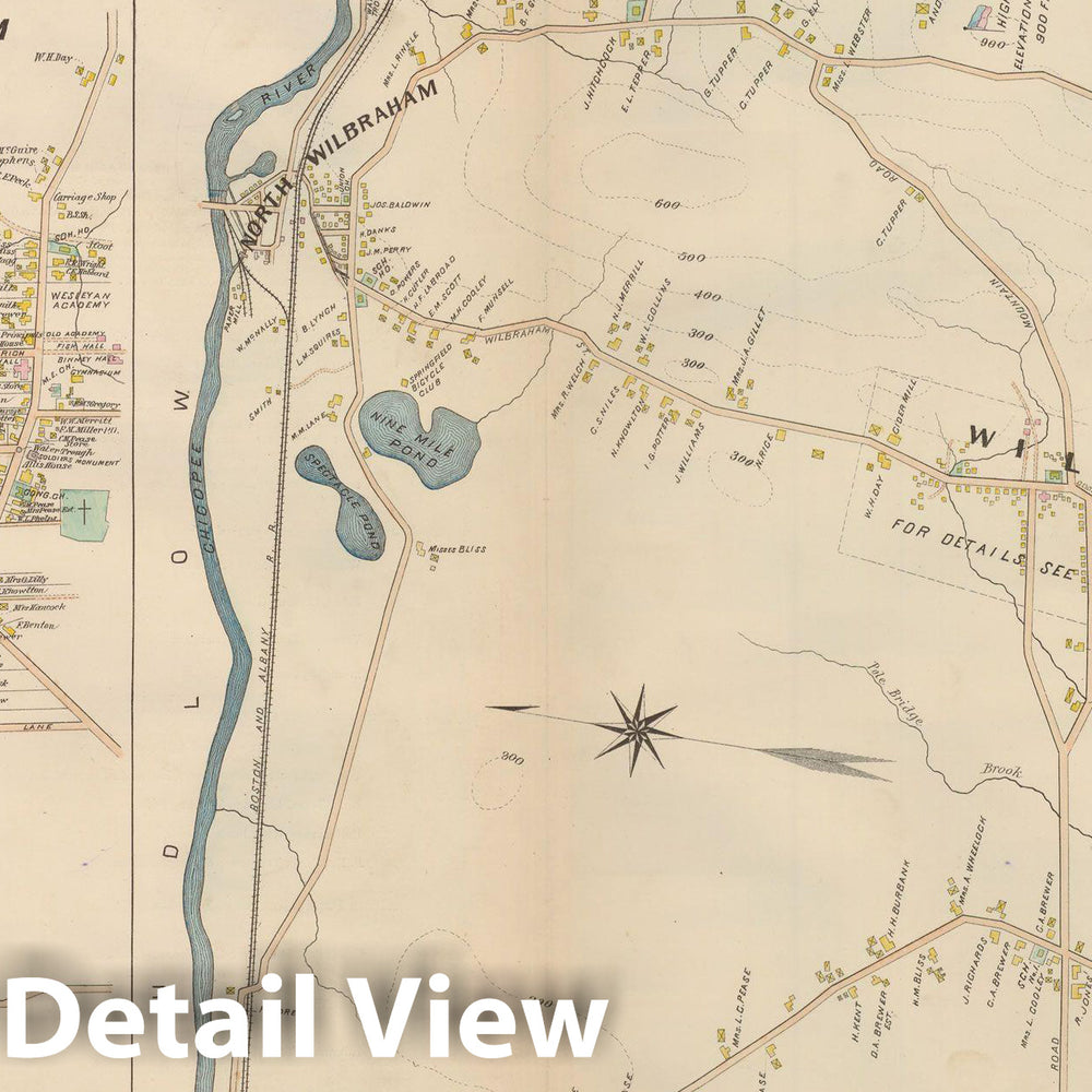 Historic Map : Atlas of Hampden County, Massachusetts, Wilbraham 1894 , Vintage Wall Art