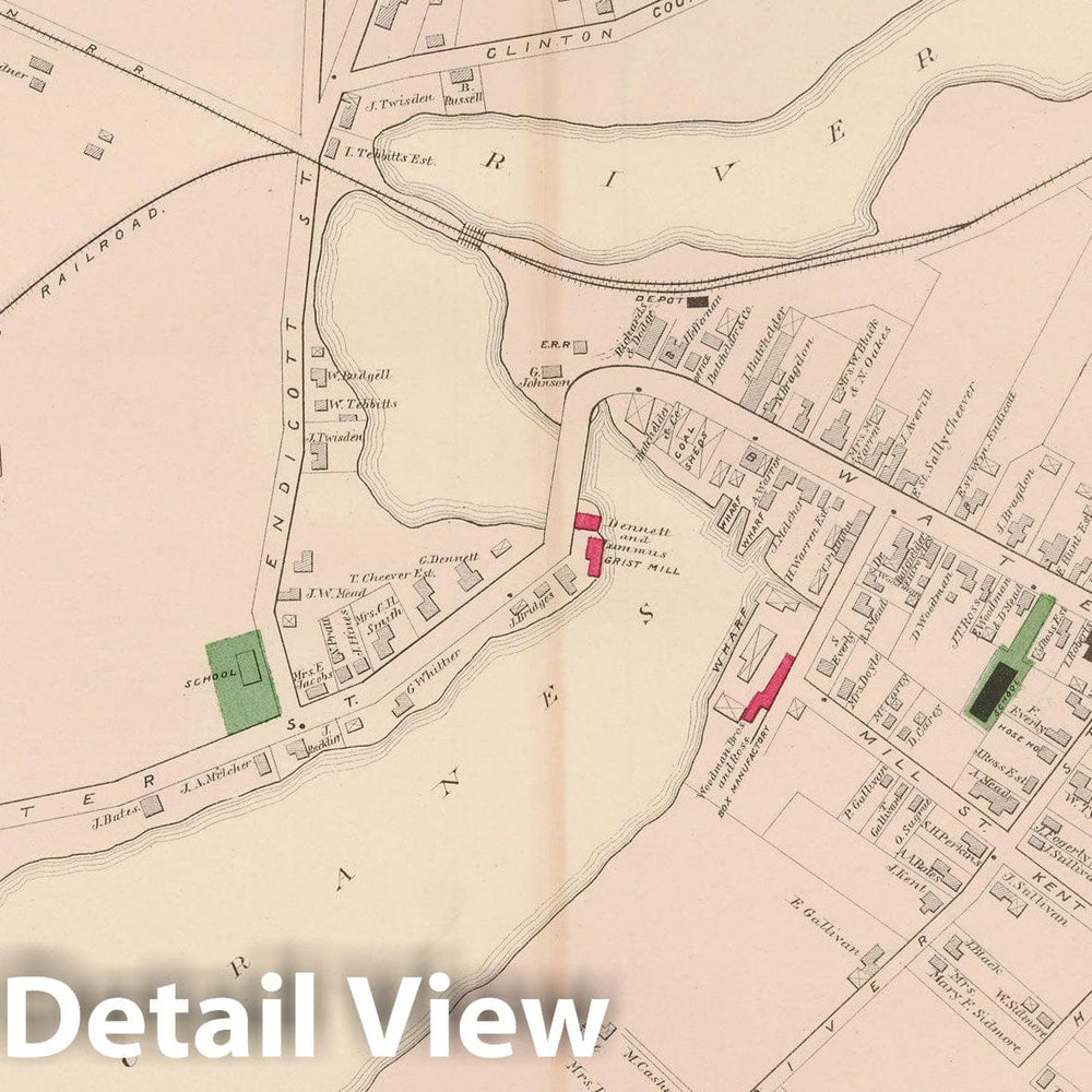 Historic Map : Atlas of Essex County, Danvers 1884 , v4, Vintage Wall Art