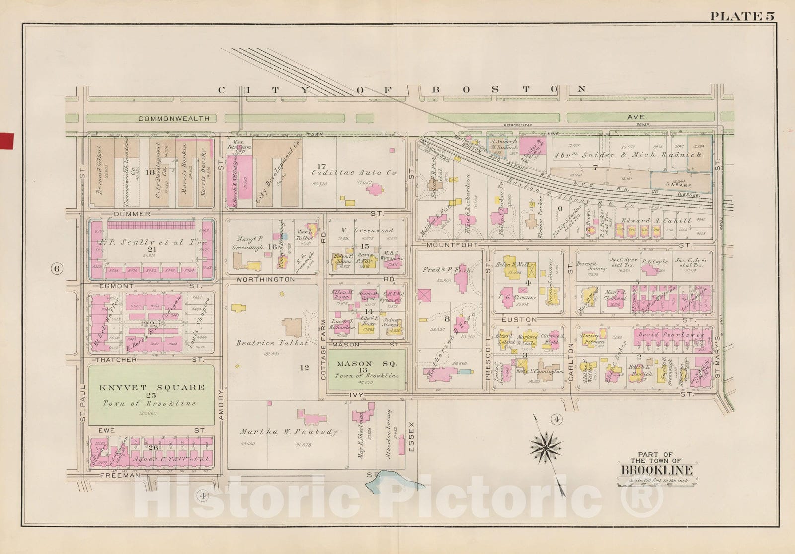 Historic Map : Atlas Town of Brookline, Brookline 1927 Plate 005 , Vintage Wall Art