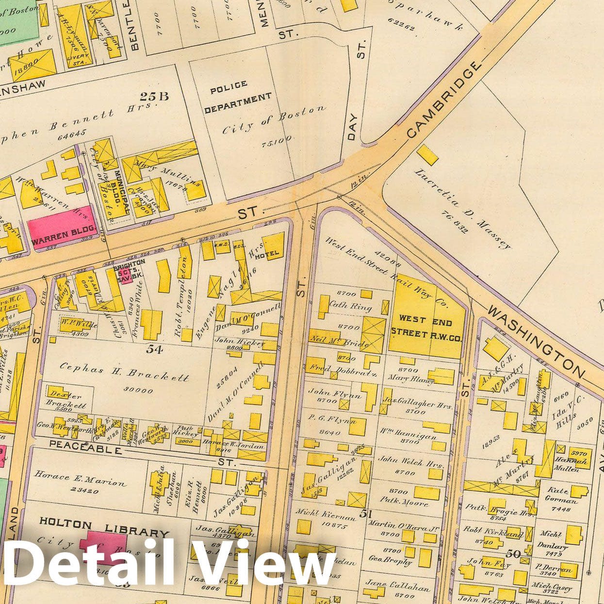 Historic Map : Atlas City of Boston, Volume 7, Brighton Mass., Brighton 1890 Plate 001 , Vintage Wall Art