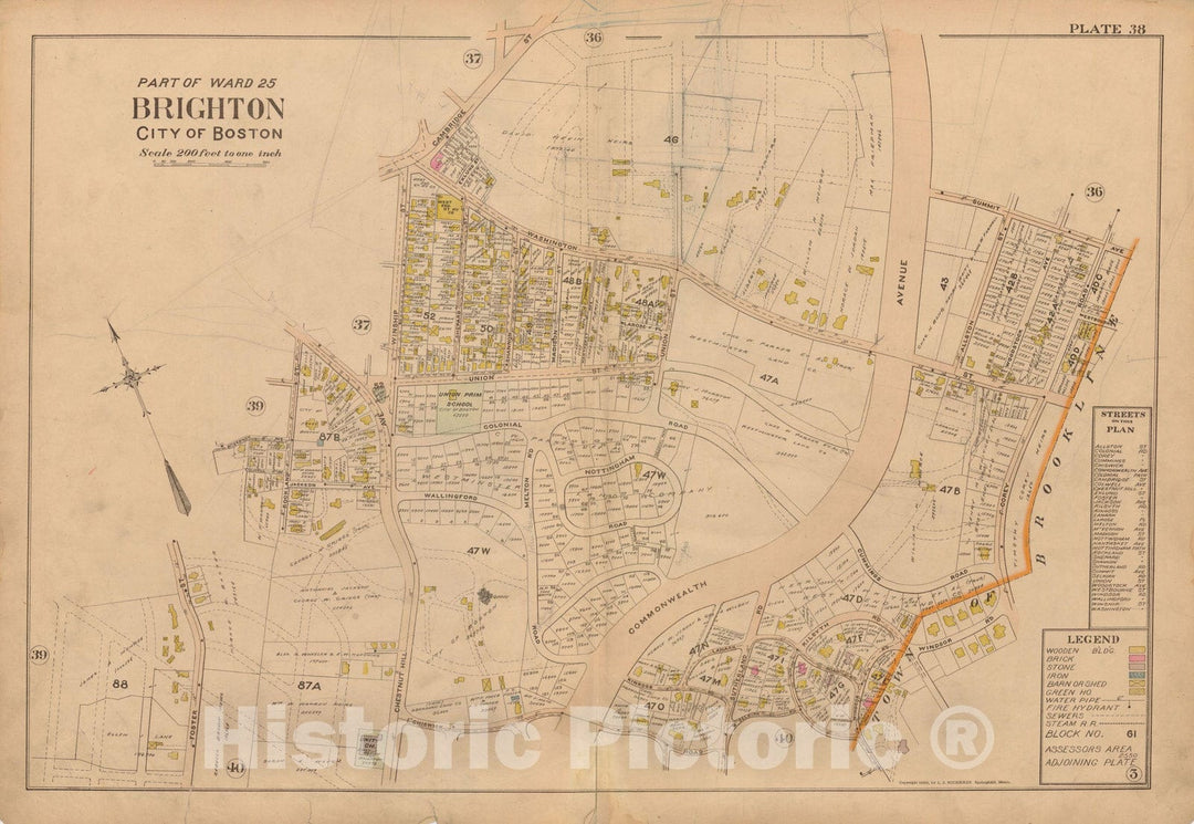 Historic Map : Atlas of Dorchester, West Roxbury and Brighton, Brighton 1899 Plate 038 , Vintage Wall Art