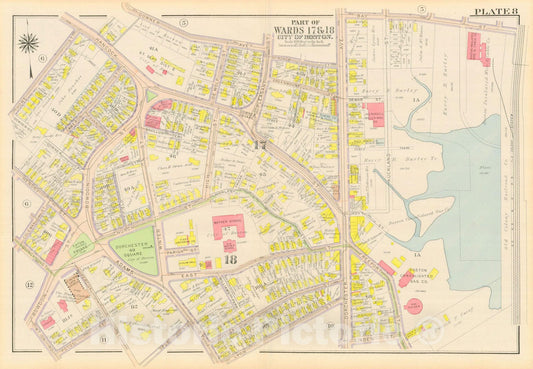 Historic Map : Atlas City of Boston, Dorchester, Dorchester 1918 Plate 008 , Vintage Wall Art