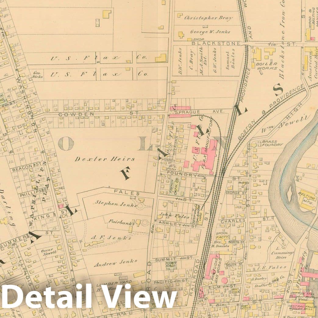 Historic Map : Atlas of Providence, R.I. and Environs, unknown, Lincoln & Pawtucket unknown Plate 030 , Vintage Wall Art