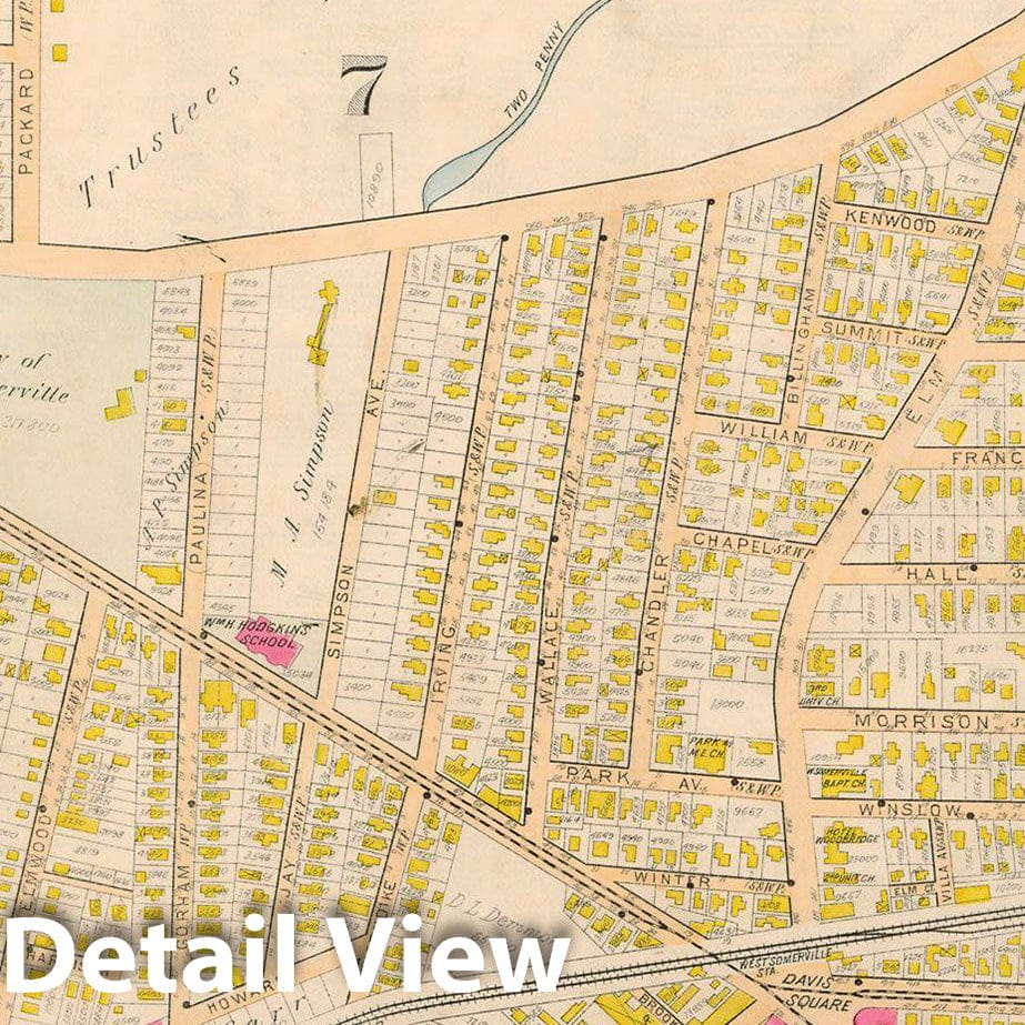 Historic Map : Atlas of Middlesex County, MA Vol. 1, Somerville 1900 Plate 017 , Vintage Wall Art