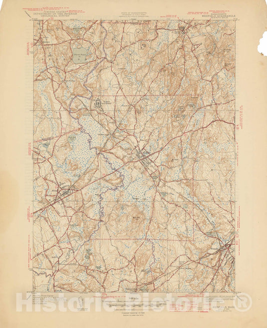 Historic Map : USGS 7.5 Minute Sheets and Quadrangles, Medfield 1946 Topographic Map , Vintage Wall Art
