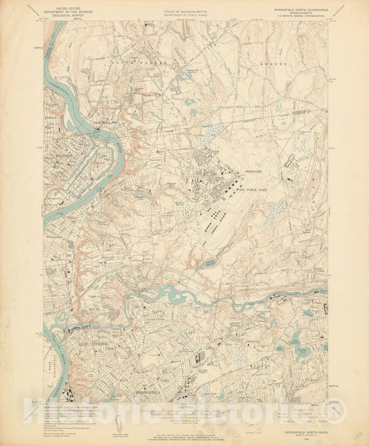Historic Map : USGS 7.5 Minute Sheets and Quadrangles, Chicopee & Holyoke & Springfield 1958 Topographic Map , Vintage Wall Art