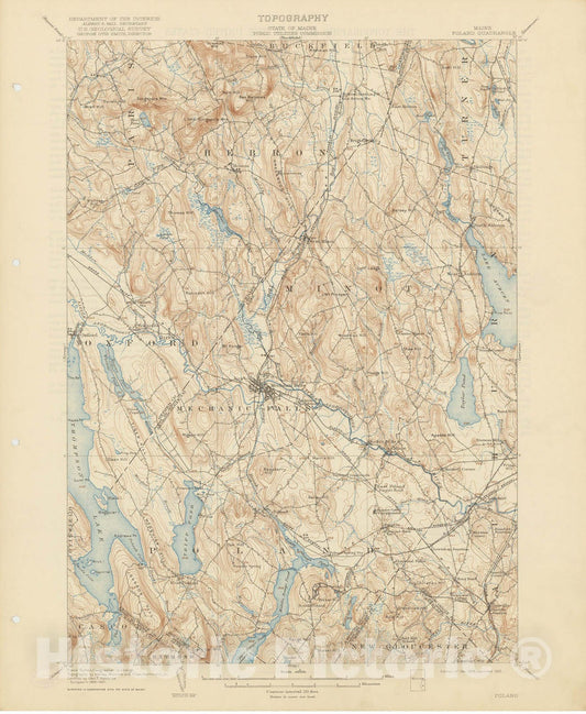 Historic Map : USGS 7.5 Minute Sheets and Quadrangles, Mechanic Falls 1922 Topographic Map , Vintage Wall Art