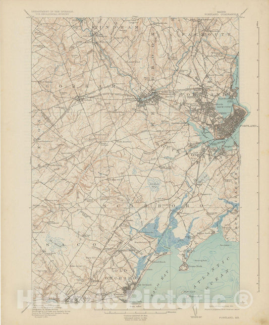 Historic Map : USGS 7.5 Minute Sheets and Quadrangles, Old Orchard Beach & Portland 1933 Topographic Map , Vintage Wall Art