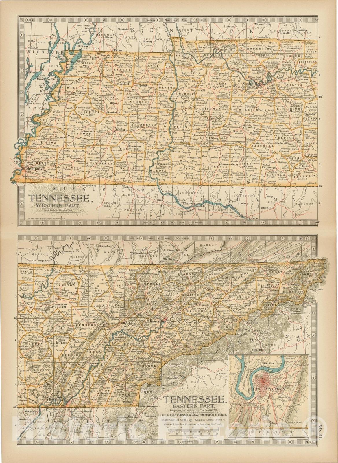 Historic Map : Tennessee 1914 , Century Atlas of the World, Vintage Wall Art