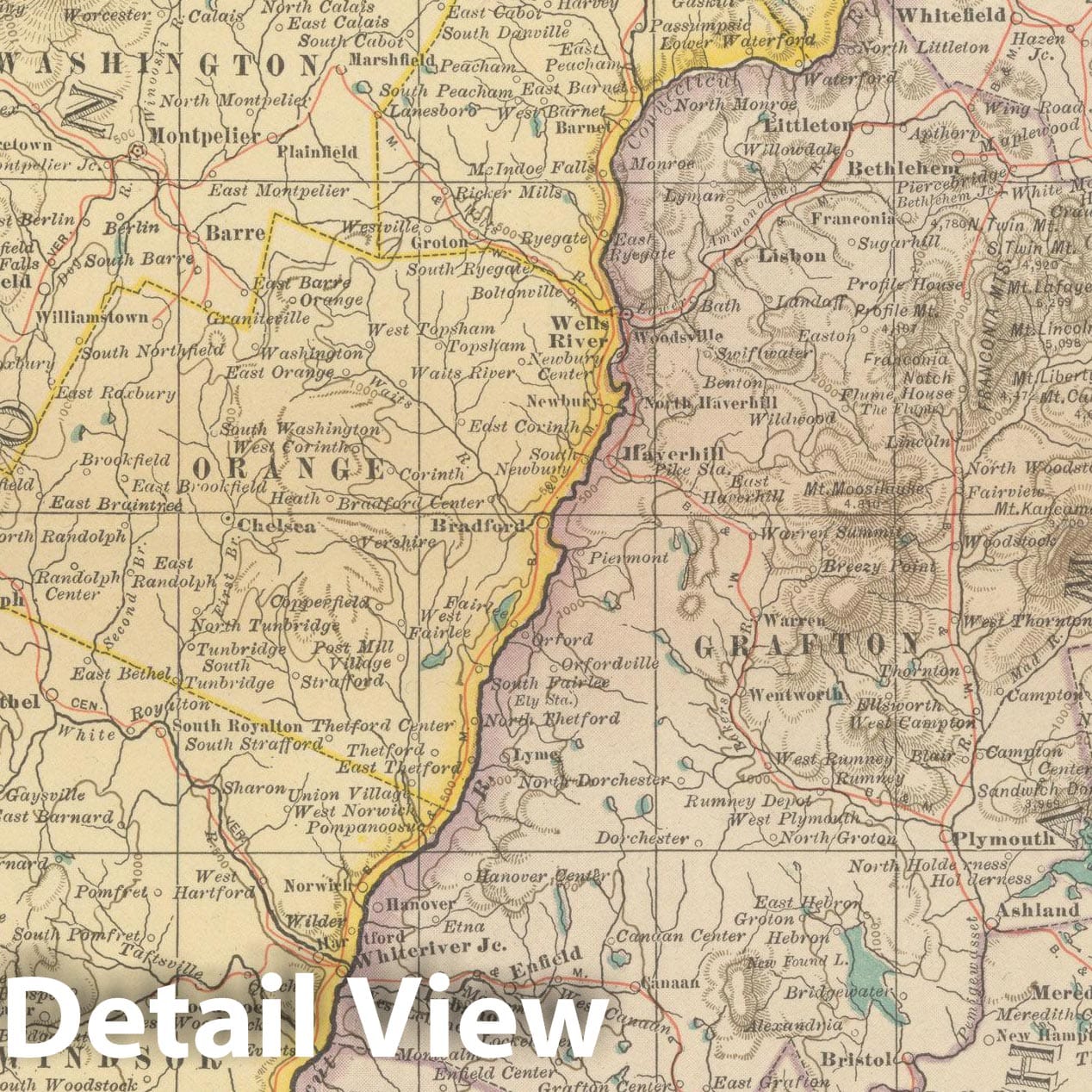 Historic Map : New Hampshire & Vermont 1914 , Century Atlas of the World, Vintage Wall Art