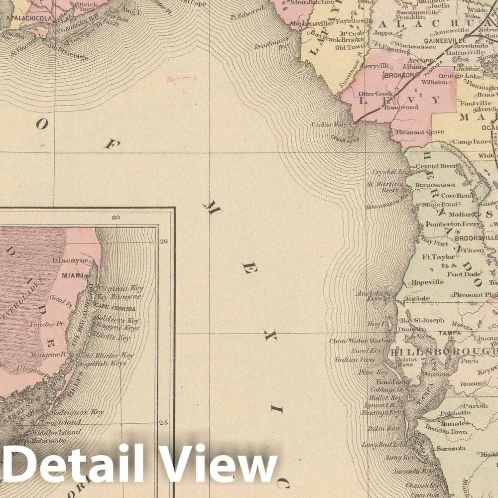 Historic Map : Florida 1882 , Mitchell's New General Atlas , Vintage Wall Art