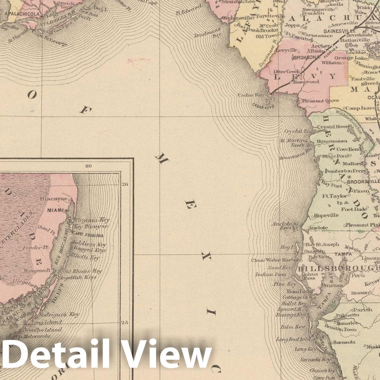 Historic Map : Florida 1882 , Mitchell's New General Atlas , Vintage Wall Art
