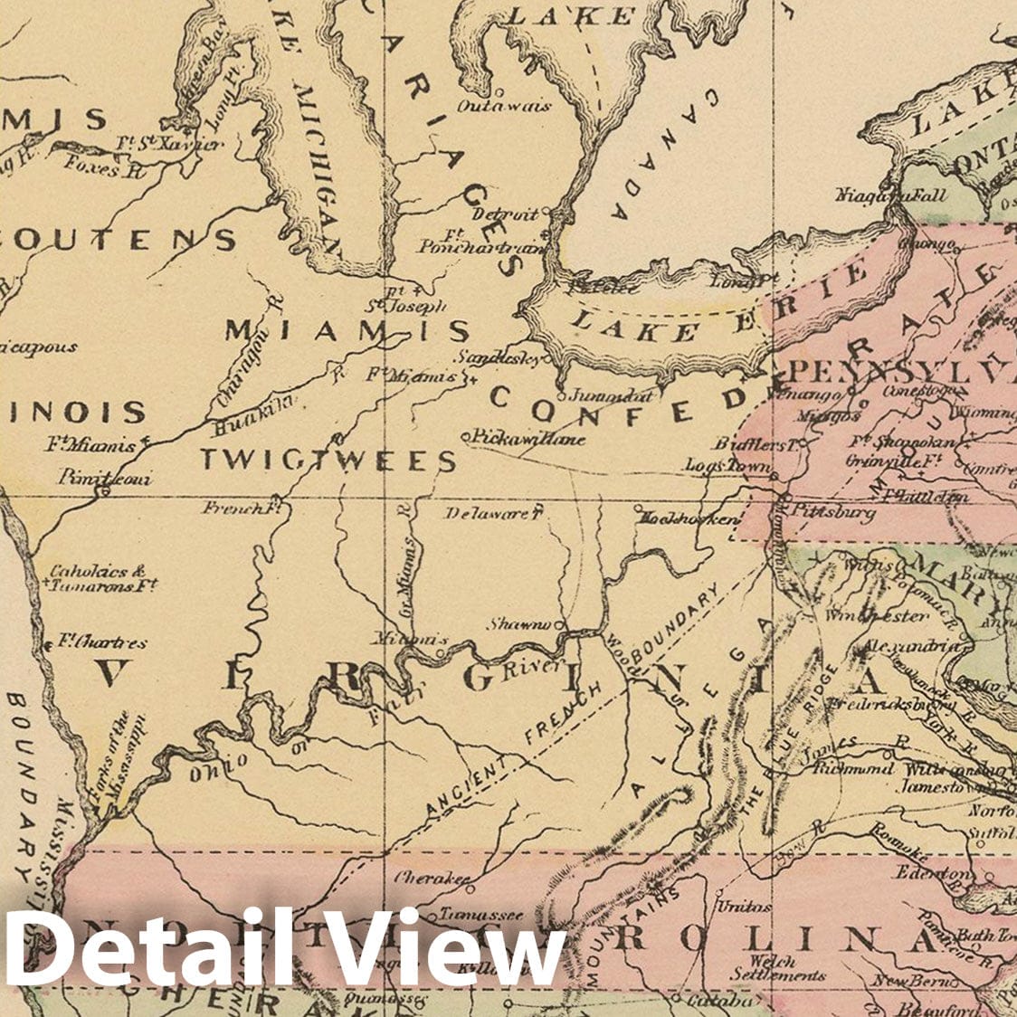 Historic Map : Original 13 Colonies 1882 , Mitchell's New General Atlas , Vintage Wall Art