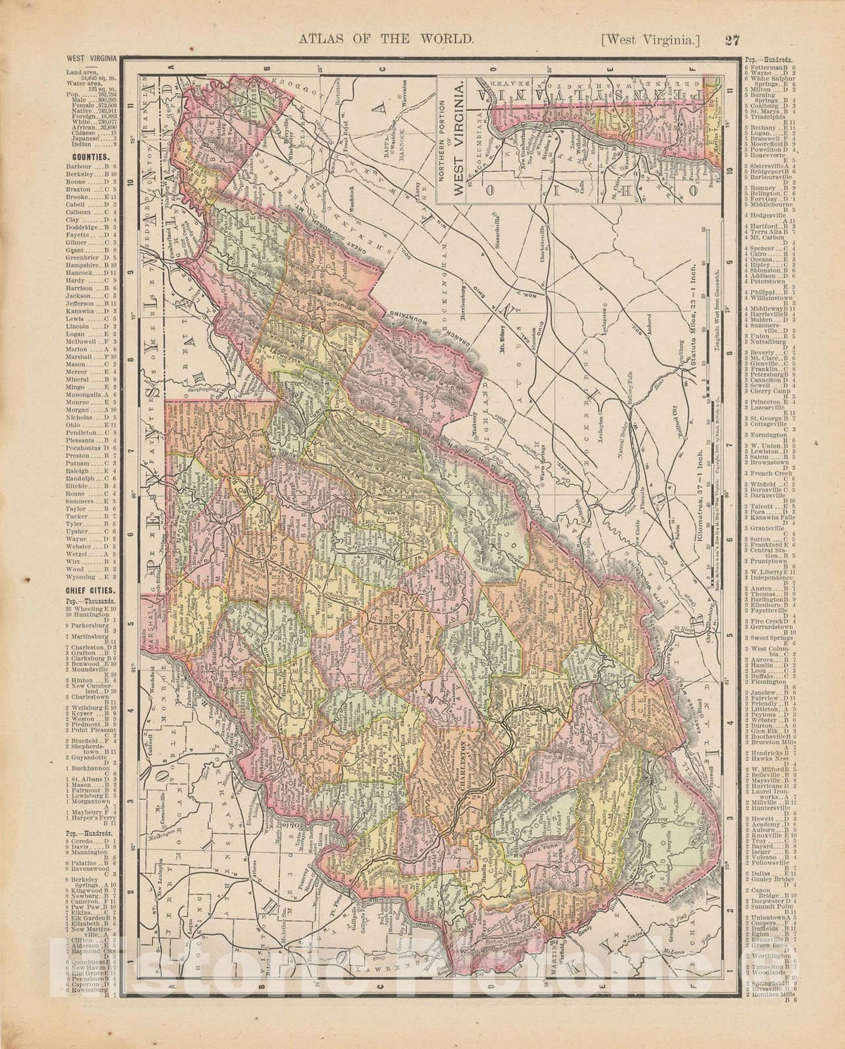 Historic Map : West Virginia 1900 , Universal Atlas World , Vintage Wall Art