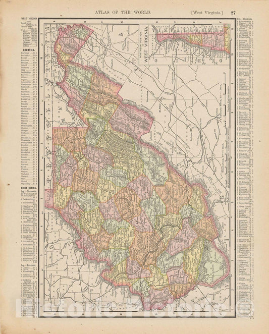 Historic Map : West Virginia 1900 , Universal Atlas World , Vintage Wall Art