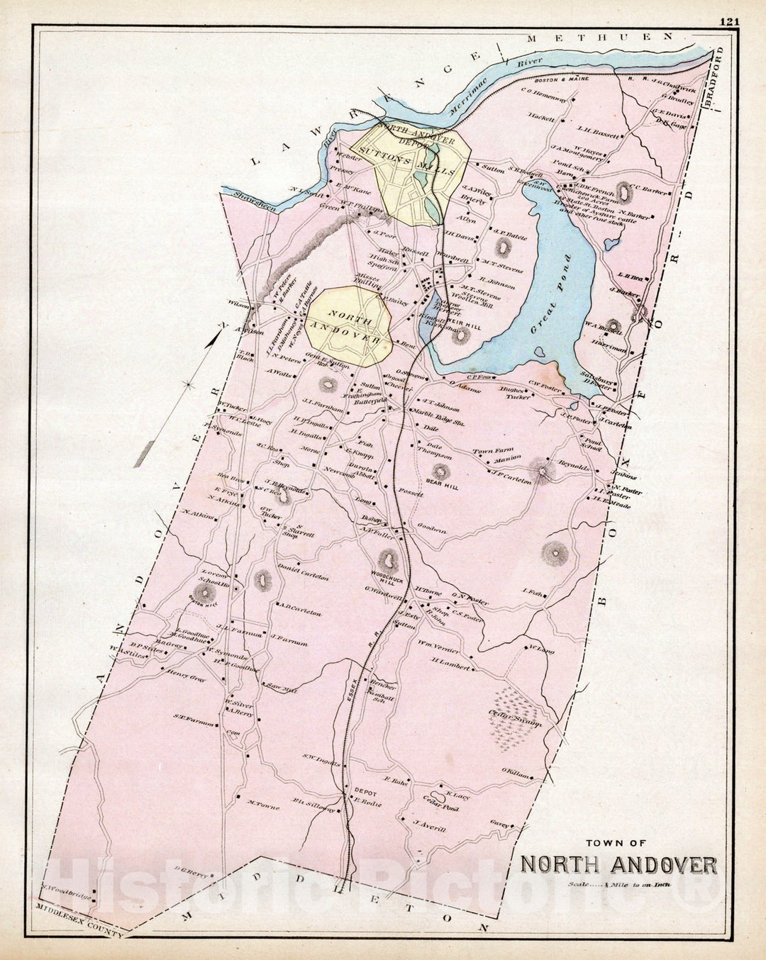 Historic Map : Atlas of Essex County, North Andover 1884 , v3, Vintage Wall Art