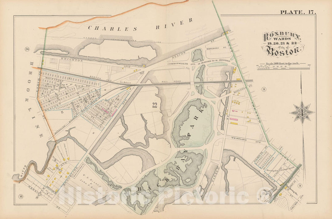 Historic Map : City Atlas of Boston, Massachusetts, Boston 1882 Plate 017 , Vintage Wall Art