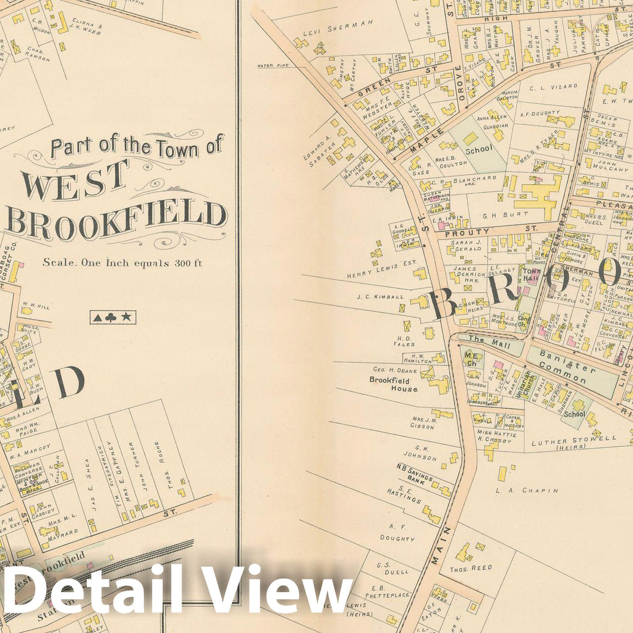 Historic Map : New Topo Atlas County of Worcester, Brookfield & West Brookfield 1898 Plate 028 , Vintage Wall Art
