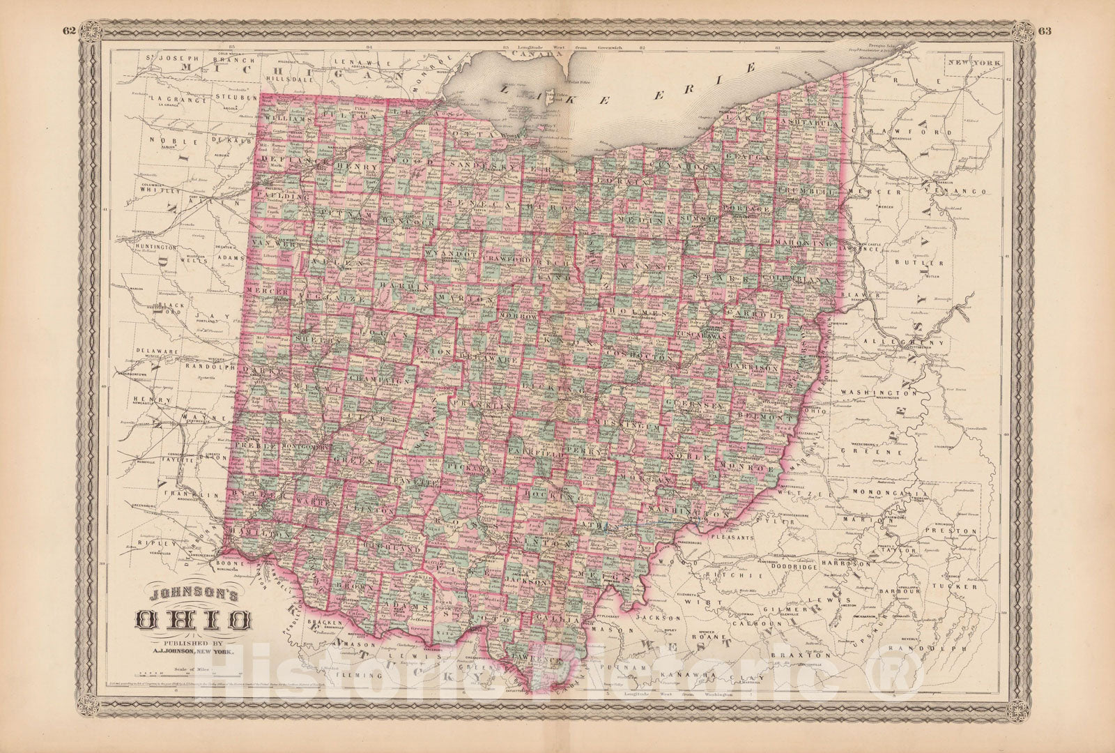 Historic Map : Ohio 1873 , Family Atlas World , Vintage Wall Art