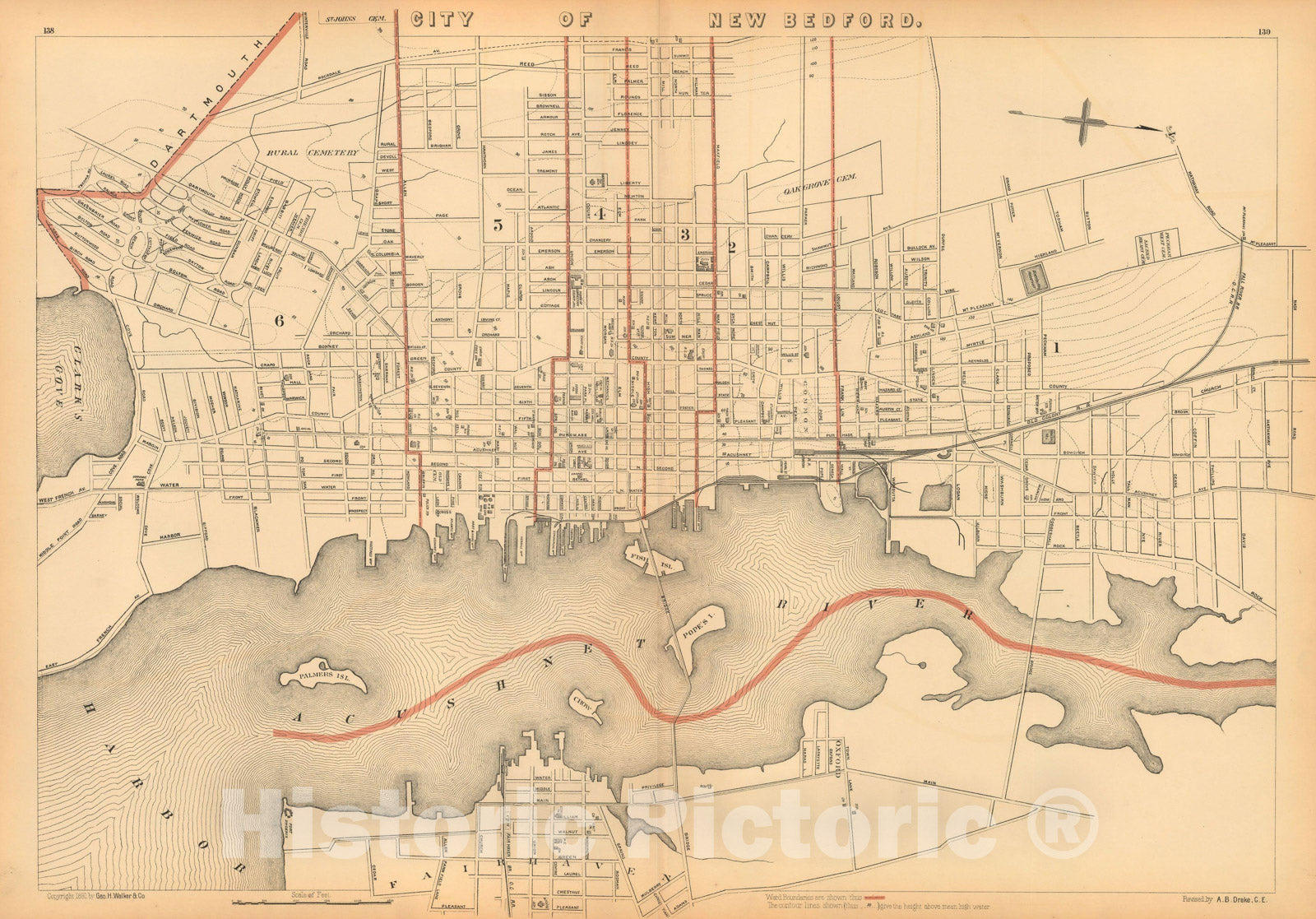 Historic Map : Atlas of Massachusetts, New Bedford 1891 , Vintage Wall Art