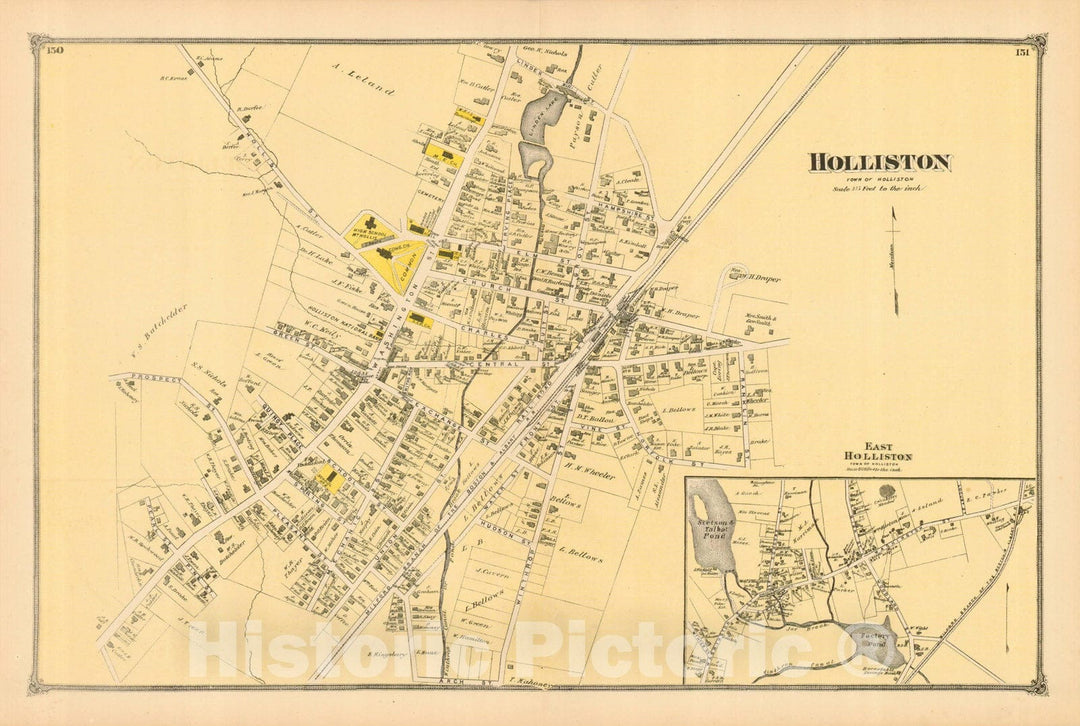 Historic Map : County Atlas of Middlesex Massachusetts, Holliston 1875 , Vintage Wall Art