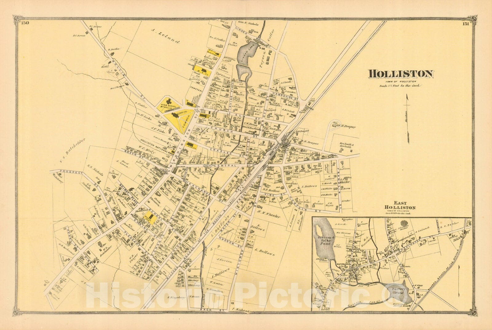 Historic Map : County Atlas of Middlesex Massachusetts, Holliston 1875 , Vintage Wall Art