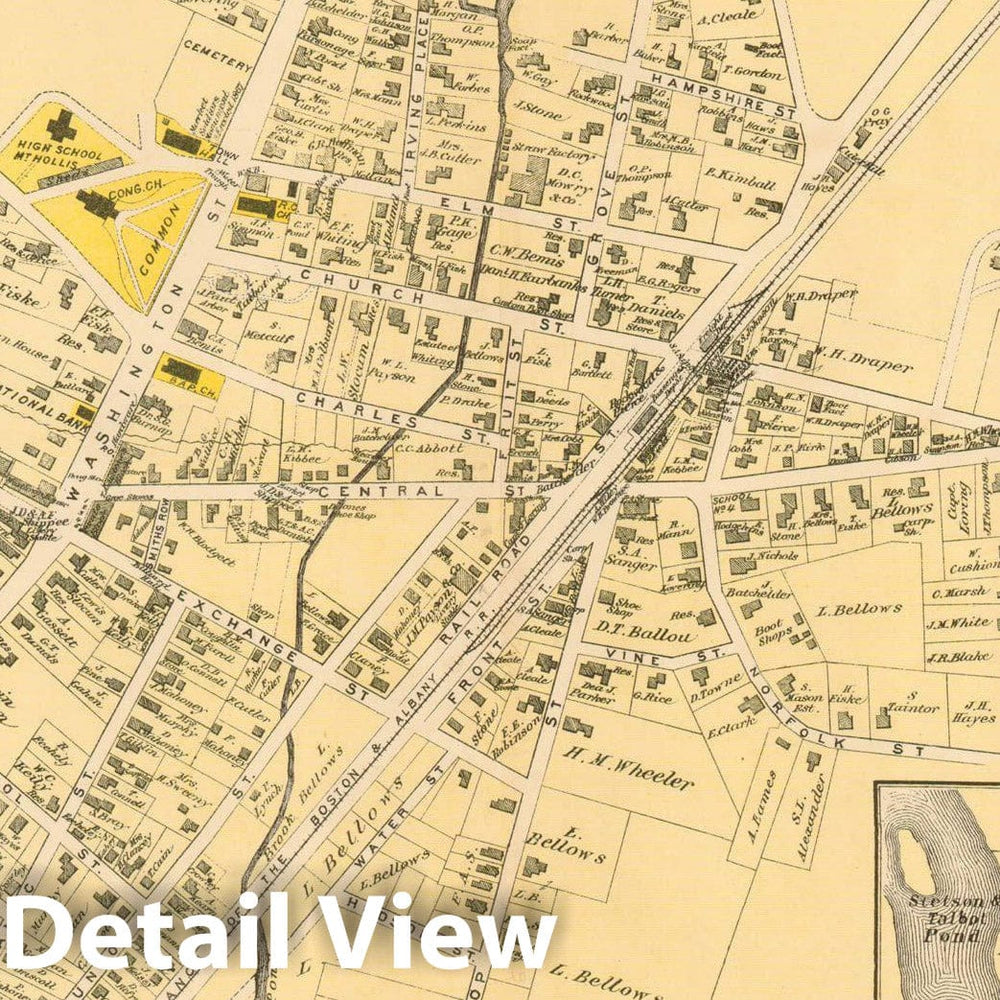 Historic Map : County Atlas of Middlesex Massachusetts, Holliston 1875 , Vintage Wall Art